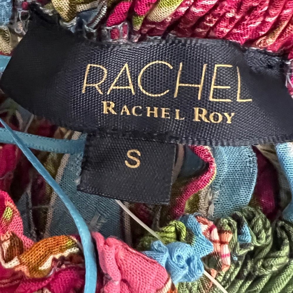 Rachel Rachel Roy S Blue Tropical Bird Floral Smocked Peasant Top Off Shoulder‎ - Picture 3 of 14